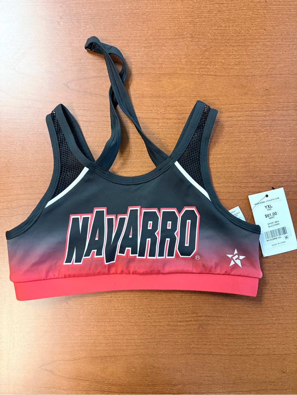 Rebel Athletics Navarro cheer Black to Red Sports Bra Top YXL
